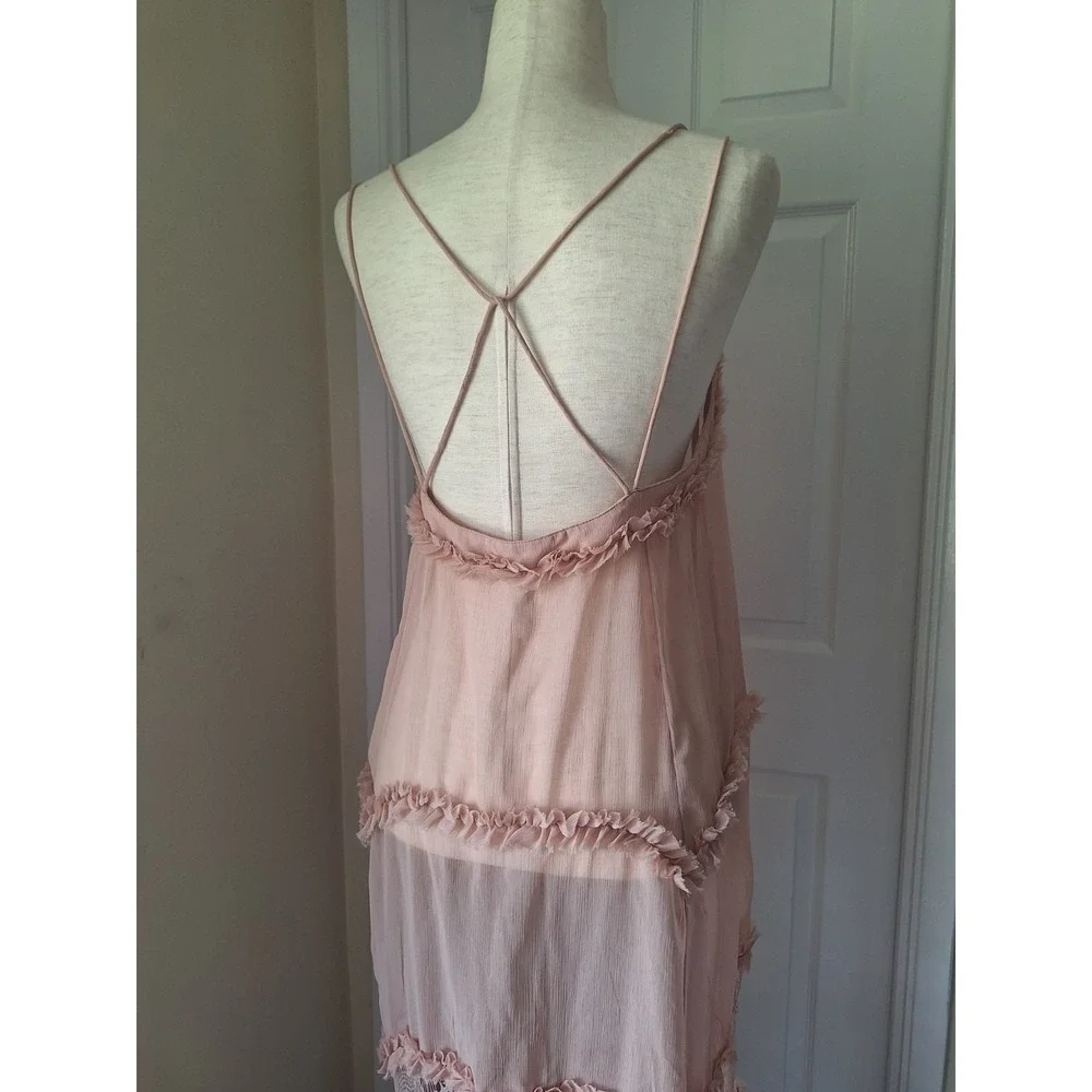 Free People Intimately Halfway There Maxi Slip Dress Boho Coquette Sheer